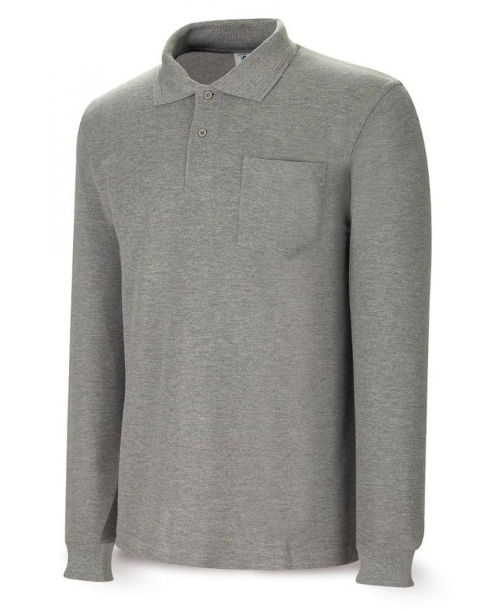 Polo BASIC gris 100% algodón. 200 gr. Manga larga MARCA