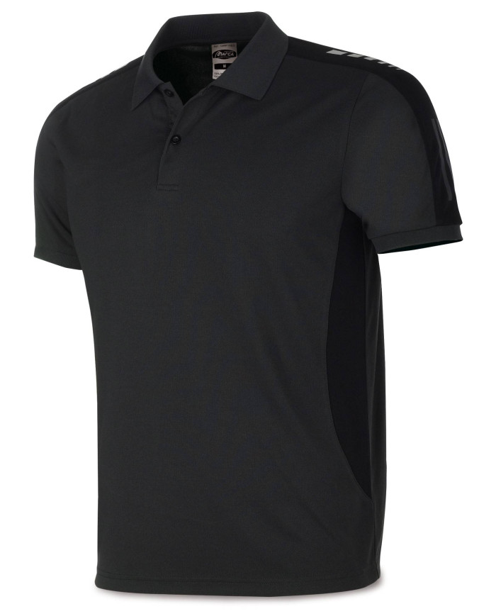 Polo "TÉCNICO" gris costado negro poliéster 150 gr MARCA