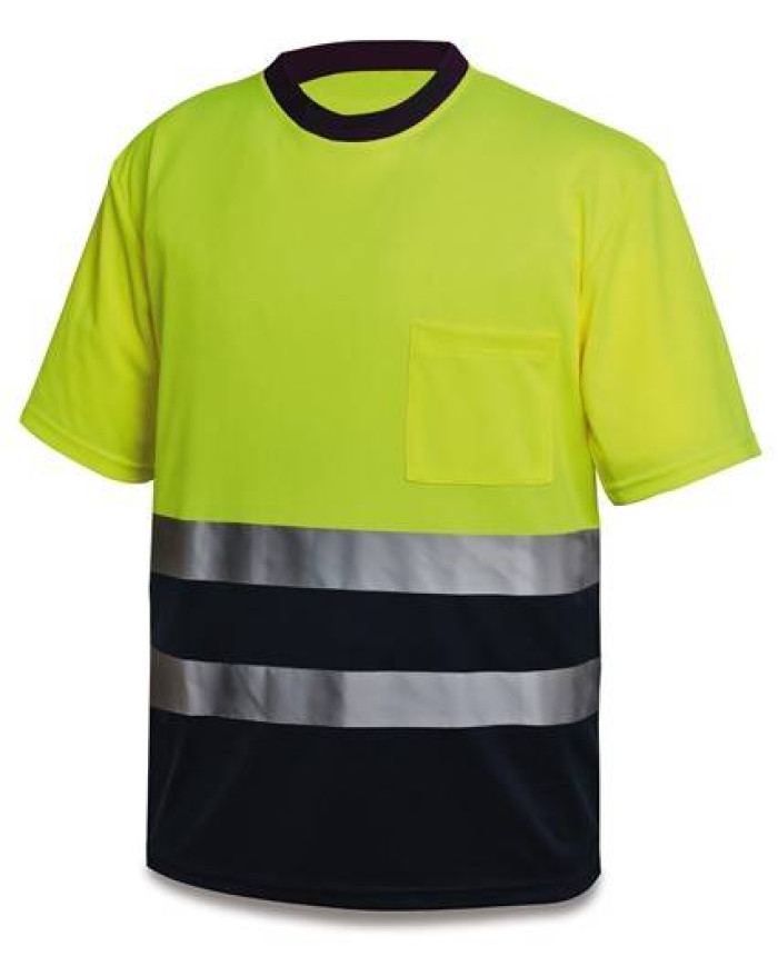 Camiseta Alta Visibilidad poliéster amarillo/azul marino 150 gr MARCA