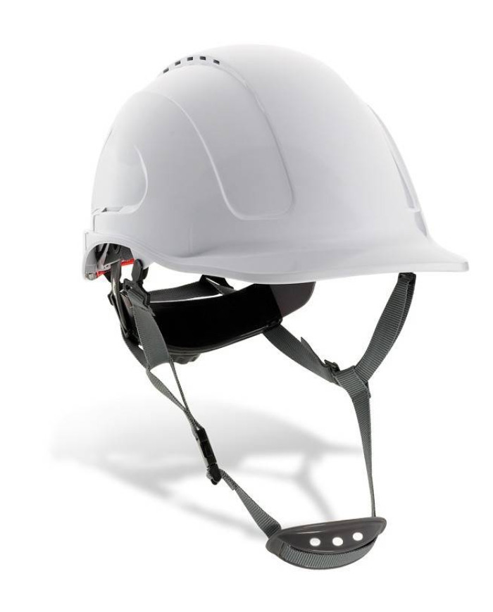 Mod. "MOUNTAIN". Casco de protección ABS cierre ruleta, arnés textil 6 puntos y barbiquejo. Color Blanco STEELPRO