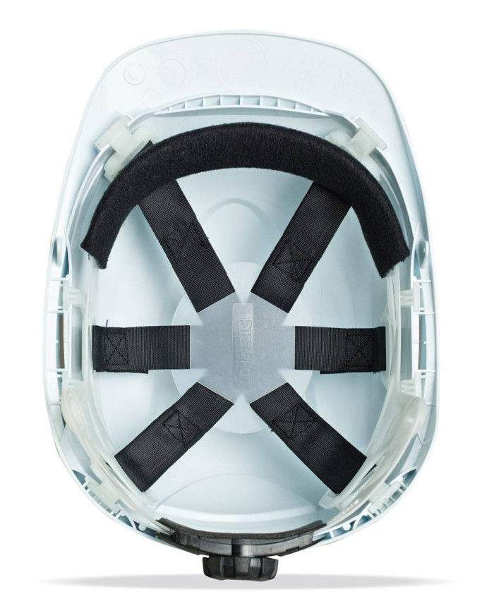 Mod. 'THOR'. Casco de protección para la industria eléctricamente aislante, cierre ruleta, arnés textil 6 puntos STEELPRO