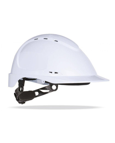 Mod. “THOR”. Casco de protección para la industria ventilado en color blanco, cierre ruleta, arnés textil 6 puntos STEELPRO