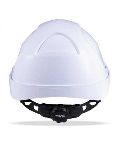 Mod. “THOR”. Casco de protección para la industria ventilado en color blanco, cierre ruleta, arnés textil 6 puntos STEELPRO