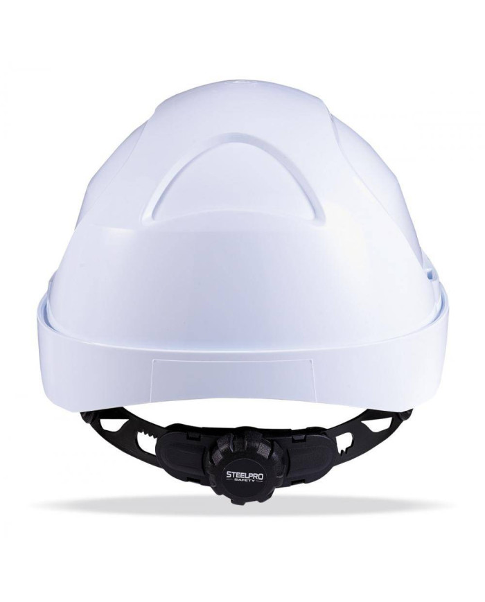Mod. “THOR”. Casco de protección para la industria ventilado en color blanco, cierre ruleta, arnés textil 6 puntos STEELPRO