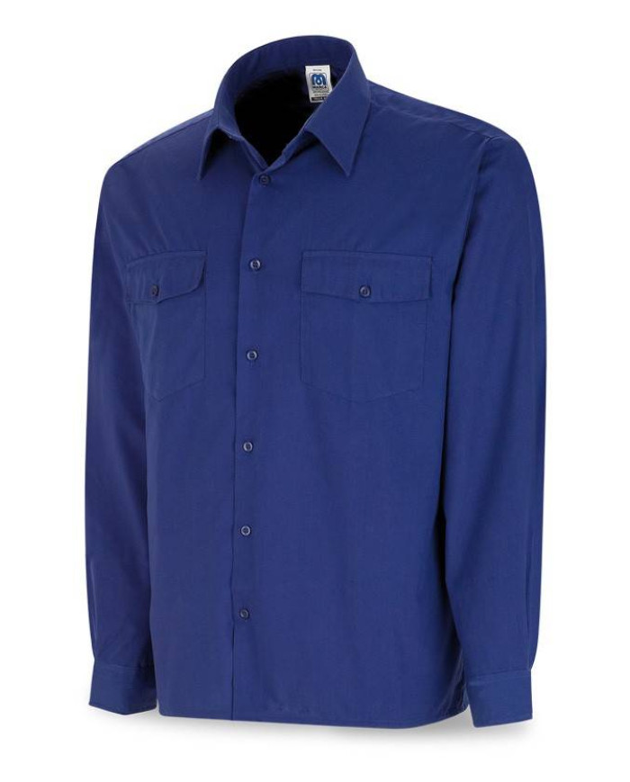 Camisa azulina poliéster/algodón 95 gr. Manga larga MARCA