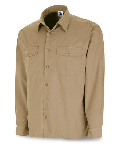 Camisa beige poliéster/algodón 95 gr. Manga larga MARCA