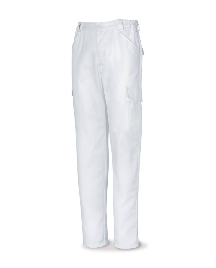 Pantalón blanco poliéster/algodón 200 g. Multibolsillos MARCA