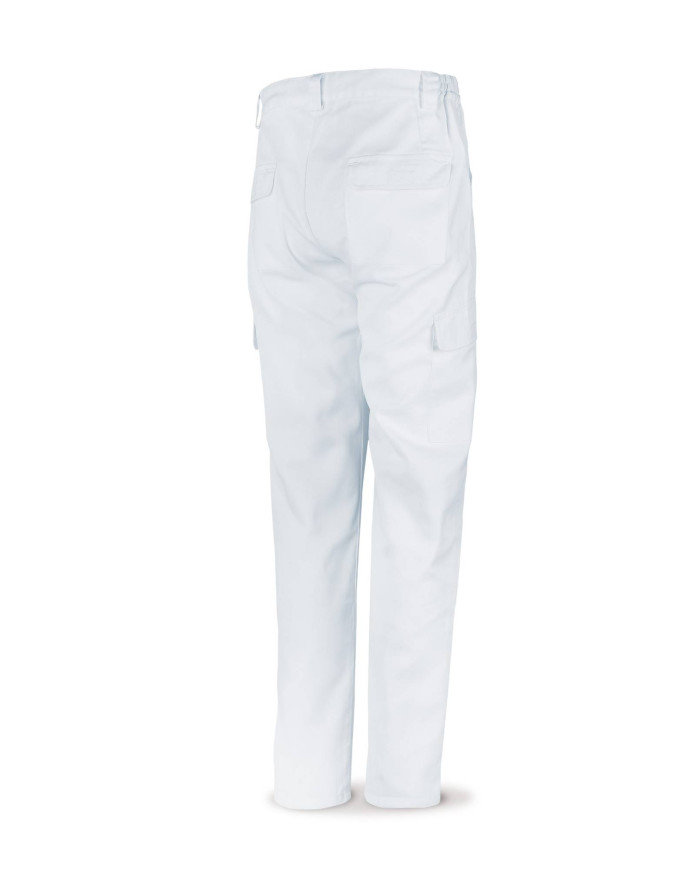 Pantalón blanco poliéster/algodón 200 g. Multibolsillos MARCA