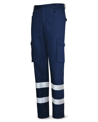 Pantalón azul marino algodón con bandas reflectantes 245 g MARCA