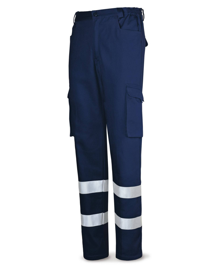 Pantalón azul marino algodón con bandas reflectantes 245 g MARCA