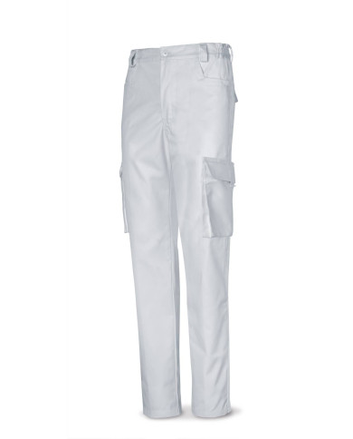 Pantalón blanco poliester/algodón de 245 g. Multibolsillo MARCA