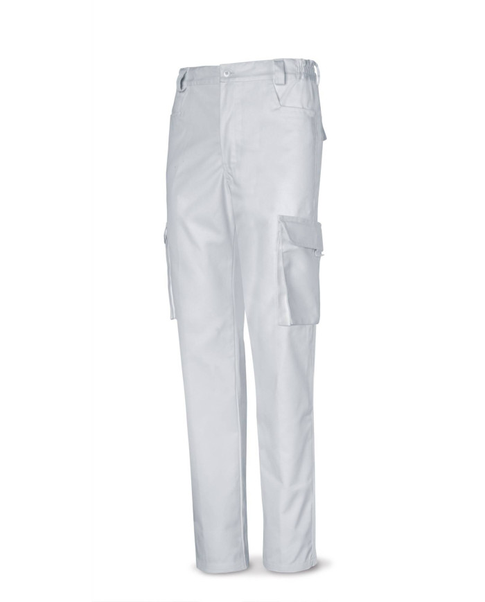 Pantalón blanco poliester/algodón de 245 g. Multibolsillo MARCA