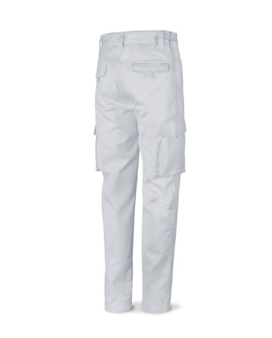 Pantalón blanco poliester/algodón de 245 g. Multibolsillo MARCA