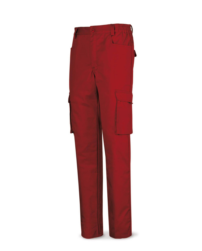 Pantalón rojo poliester/algodón de 245 g. Multibolsillo MARCA