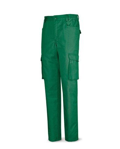 Pantalón verde poliester/algodón de 245 g. Multibolsillo MARCA