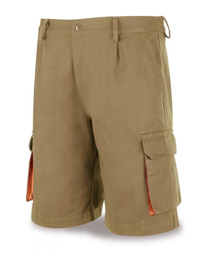 Bermuda beige algodón de 245 g. Multibolsillos MARCA