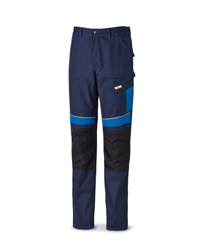 Pantalón CANVAS azul marino/azulina poliéster/algodón 245 g. Multibolsillos MARCA