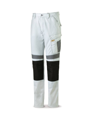 Pantalón CANVAS blanco/gris poliéster/algodón 245 g. Multibolsillos MARCA