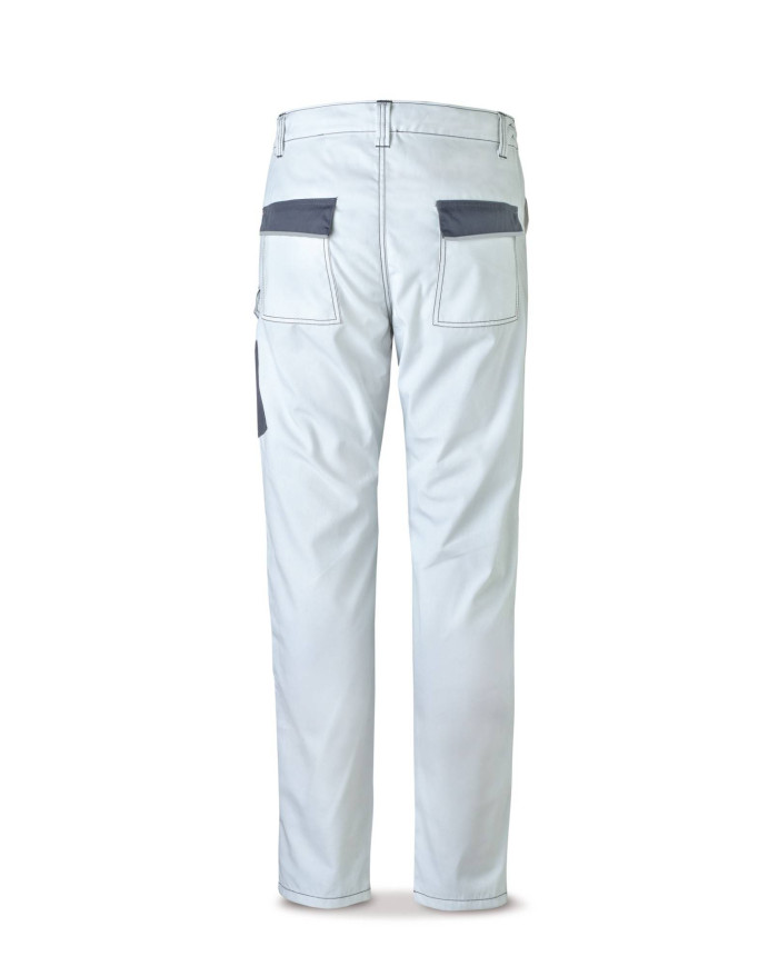 Pantalón CANVAS blanco/gris poliéster/algodón 245 g. Multibolsillos MARCA