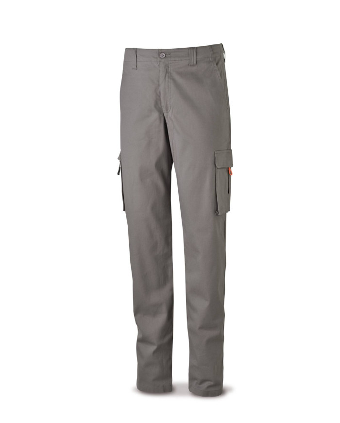 Pantalón STRETCH gris en algodón 260 gr. Multibolsillos MARCA