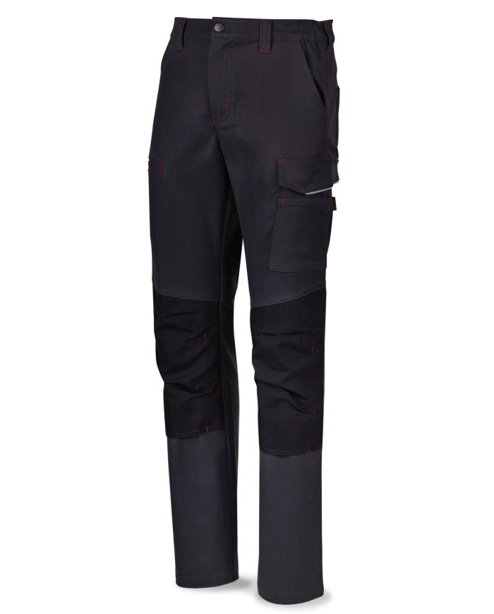 Pantalón STRETCH gris poliéster/algodón 245 gr. Multibolsillo MARCA