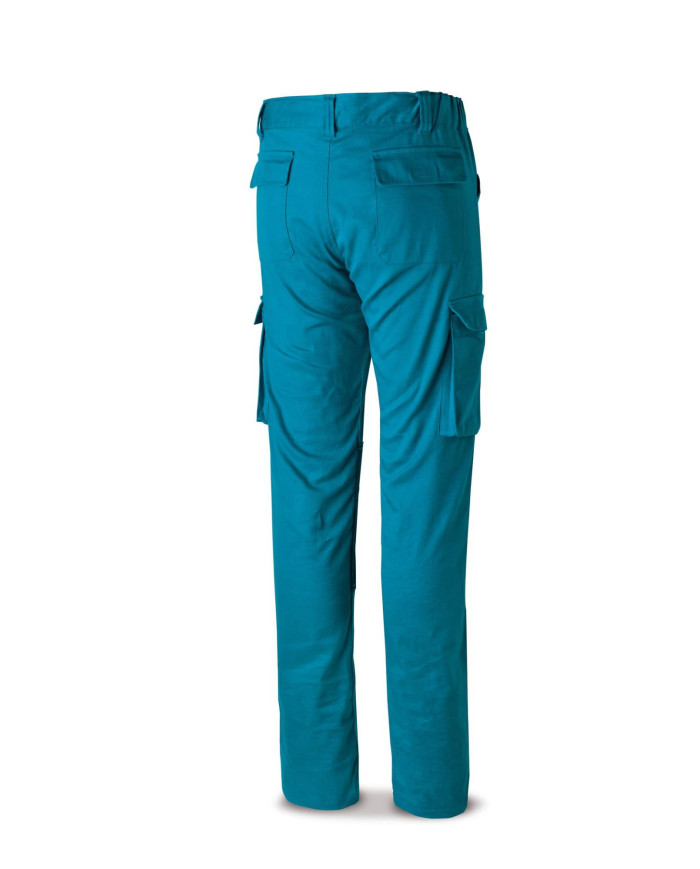 Pantalón STRETCH Pro Series azul eléctrico algodón. 220 gr. Multibolsillos MARCA