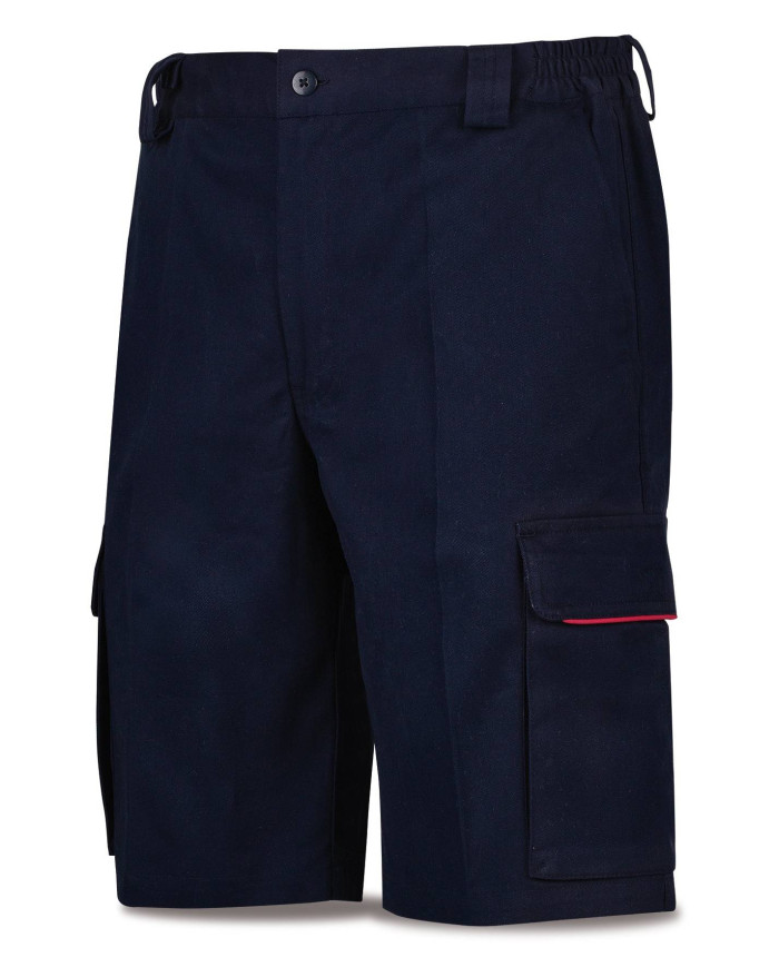 Bermuda STRETCH azul marino/rojo algodón 240 gr. Multibolsillo MARCA