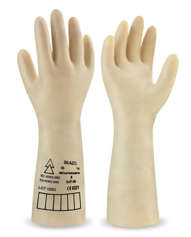 Guantes de látex natural sin soporte para trabajos eléctricos. CLASE 0 - 1000V. Supersafe GP VOLTIUM