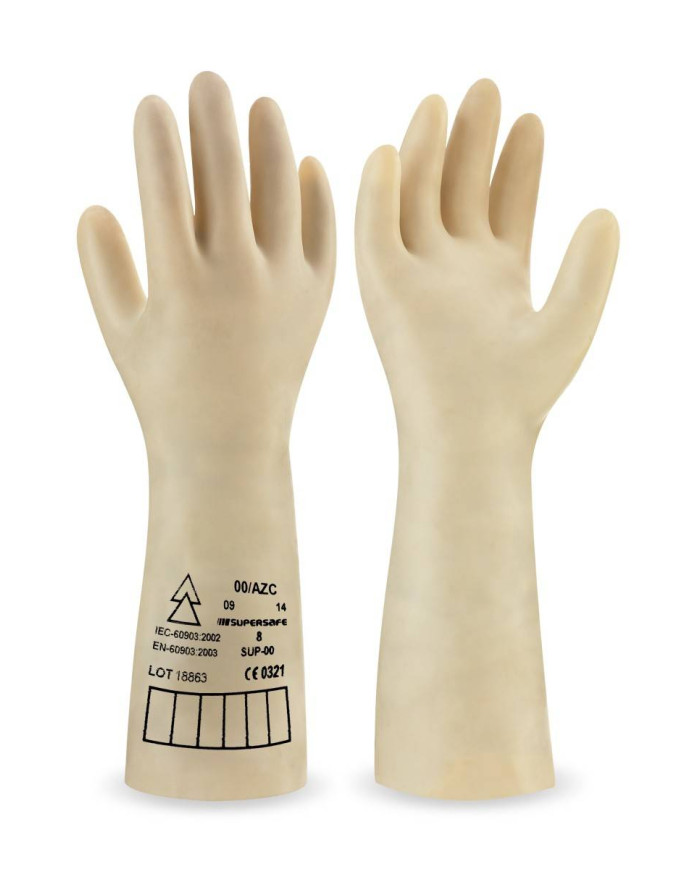 Guantes de látex natural sin soporte para trabajos eléctricos. CLASE 1 - 7500V. Supersafe GP VOLTIUM
