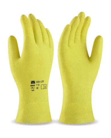 Guante tipo doméstico de látex amarillo para riesgos mecánicos superficiales MARCA