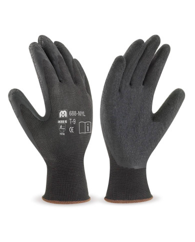 Guante de nylon negro con recubrimiento de látex negro MARCA