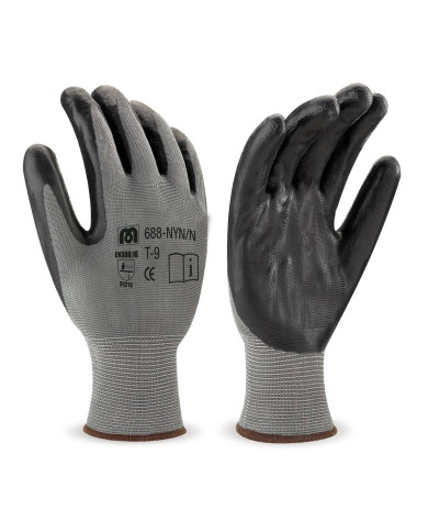 Guante de poliéster gris con recubrimiento de nitrilo negro MARCA