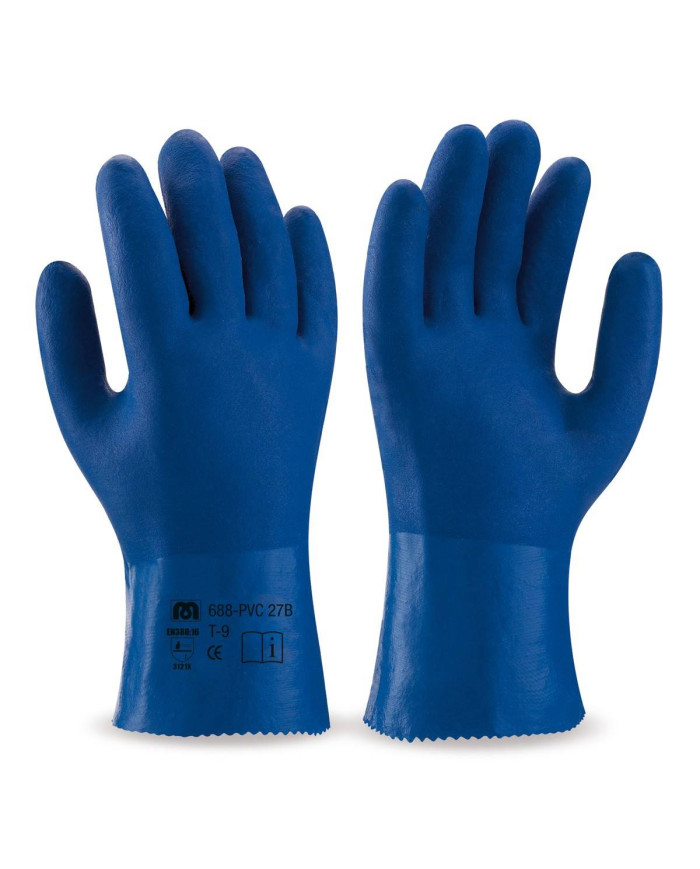 Guante de PVC estanco de 27 cm. azul de doble capa rugosa MARCA