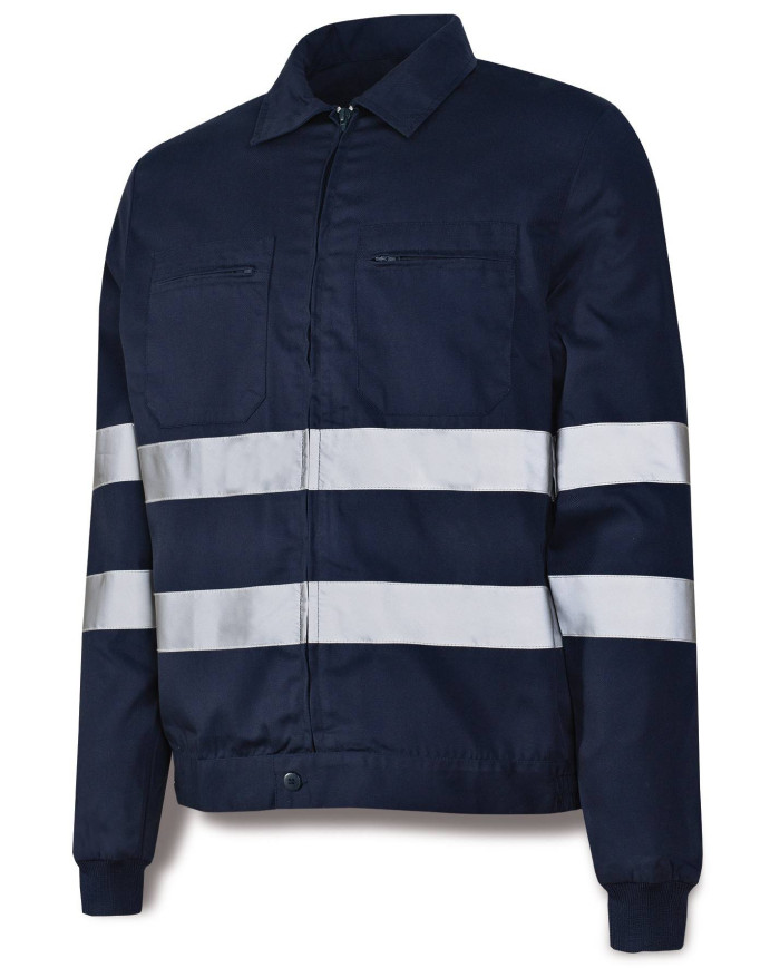 Chaqueta azul marino poliéster/algodón con bandas reflectantes 200 g MARCA