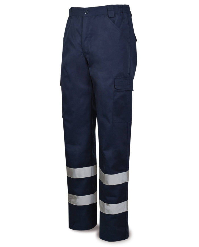 Pantalón azul marino poliéster/algodón con bandas reflectantes 200 g MARCA
