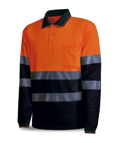Polo Alta visibilidad naranja/azul marino poliéster 150 gr MARCA