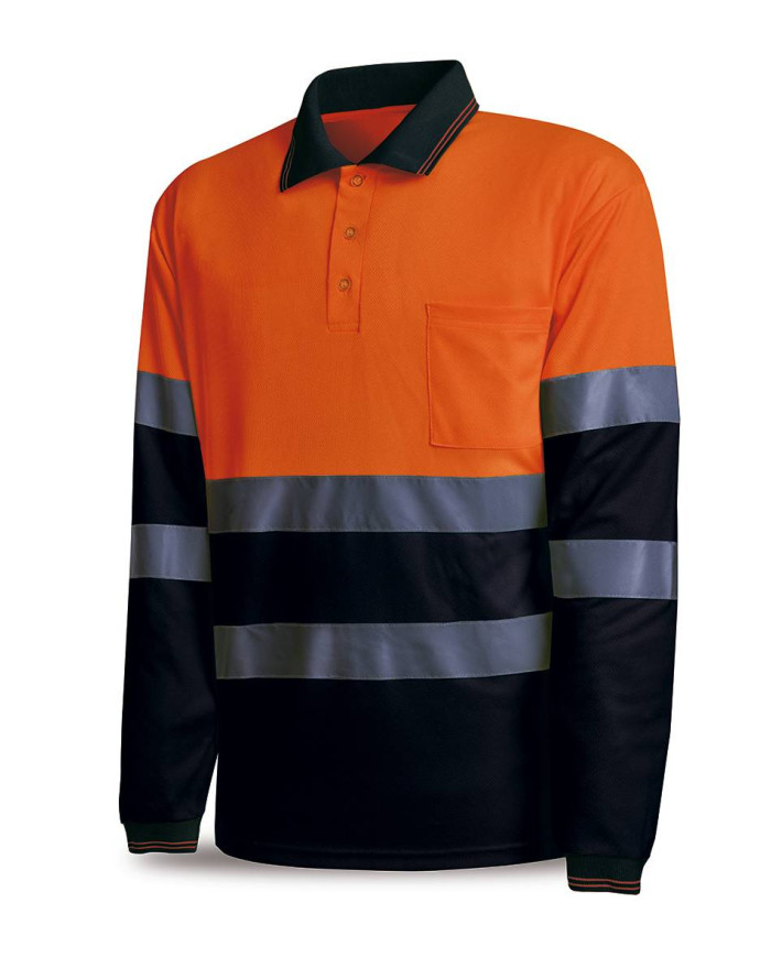 Polo Alta visibilidad naranja/azul marino poliéster 150 gr MARCA