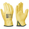 Guante tipo conductor de piel flor vacuno amarillo con ribete MARCA