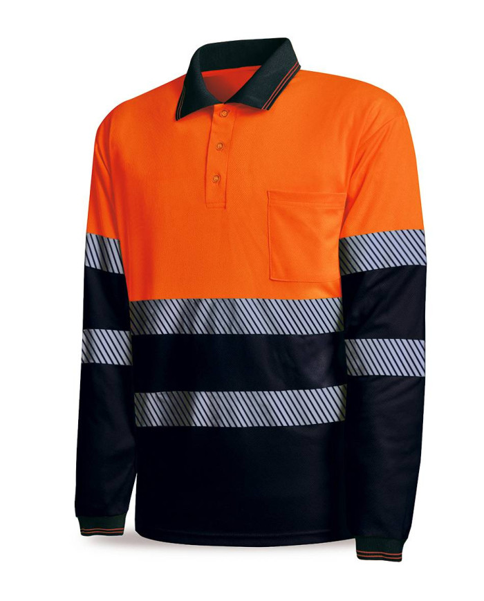 Polo A.V. bicolor poliéster con bandas segmentadas 150 gr MARCA