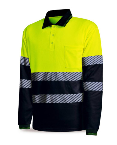 Polo A.V. bicolor poliéster con bandas segmentadas 150 gr MARCA