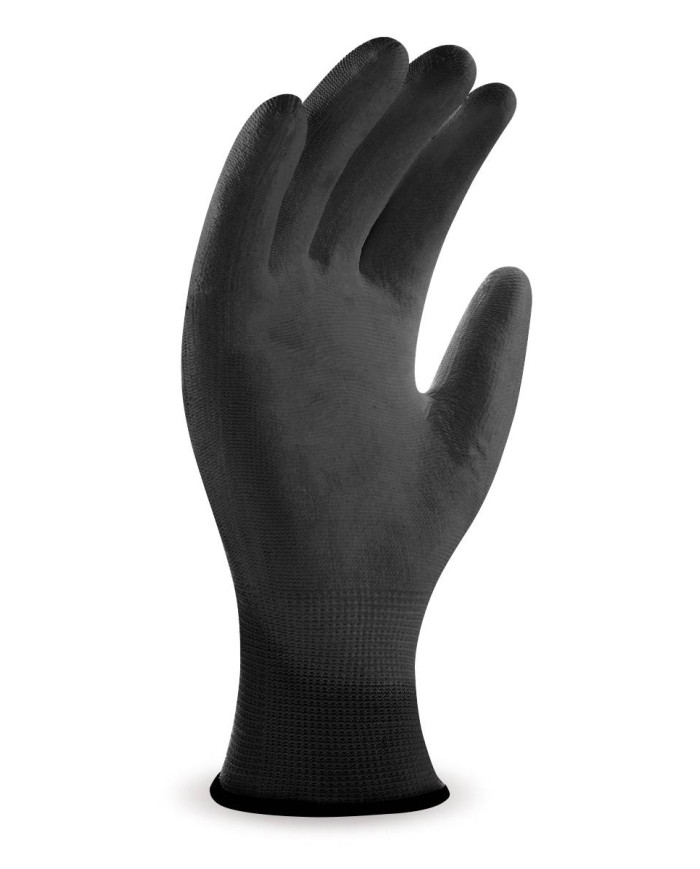Guante de poliéster negro con recubrimiento de poliuretano negro MARCA