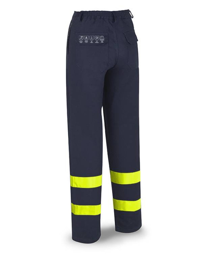 Pantalón IGNÍFUGO y ANTIESTÁTICO multinorma con cintas reflectantes. Algodón 260 gr MARCA
