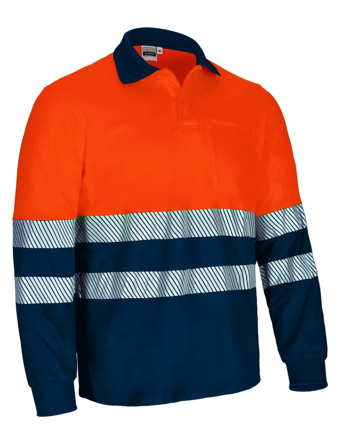 Polo A.V. M/L ALBURY naranja flúor-azul marino orión