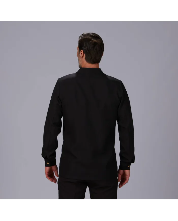CHAQUETA HOMBRE MAO NEGRA BOTON DORADO GARYS