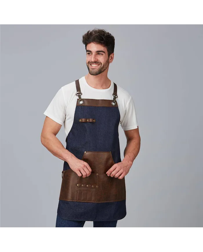 DELANTAL PETO VAQUERO Y PIEL 73X68 CM GARYS