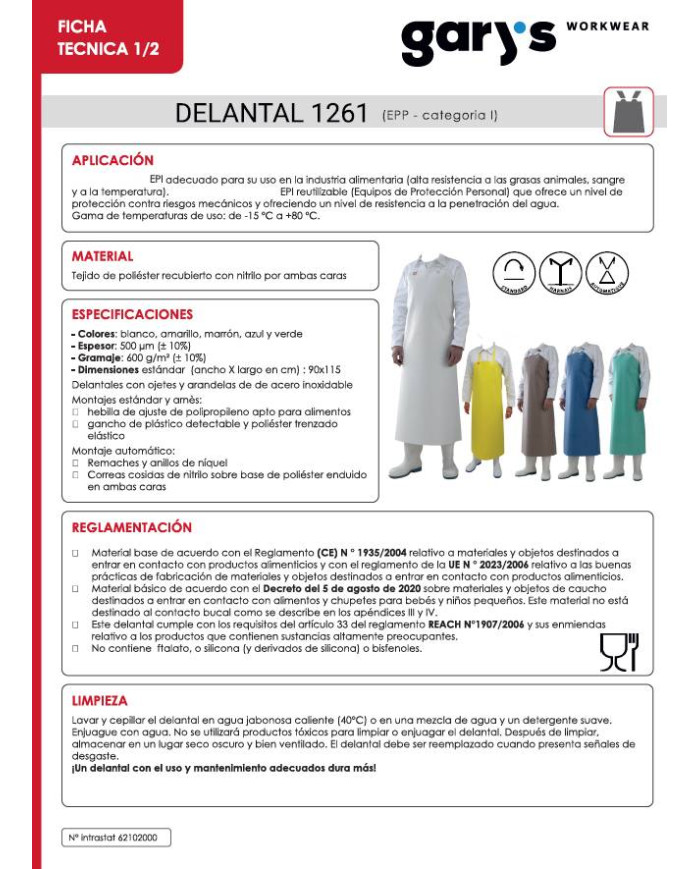 DELANTAL ARES 115X90 CM GARYS