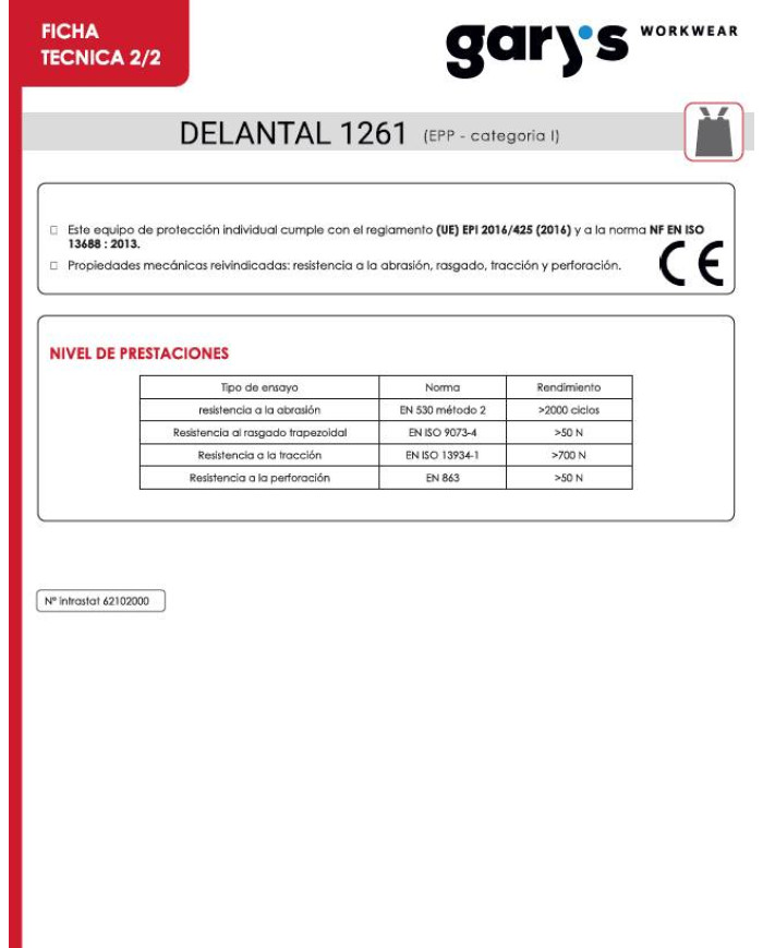 DELANTAL ARES 115X90 CM GARYS