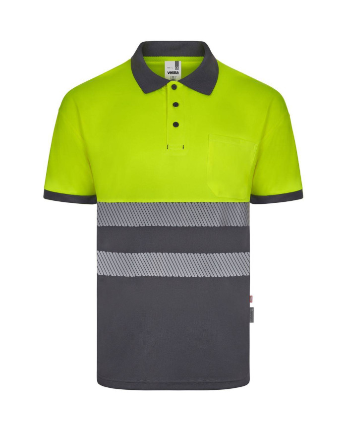 Polo poliéster reciclado bicolor manga corta cinta segmentada VELILLA