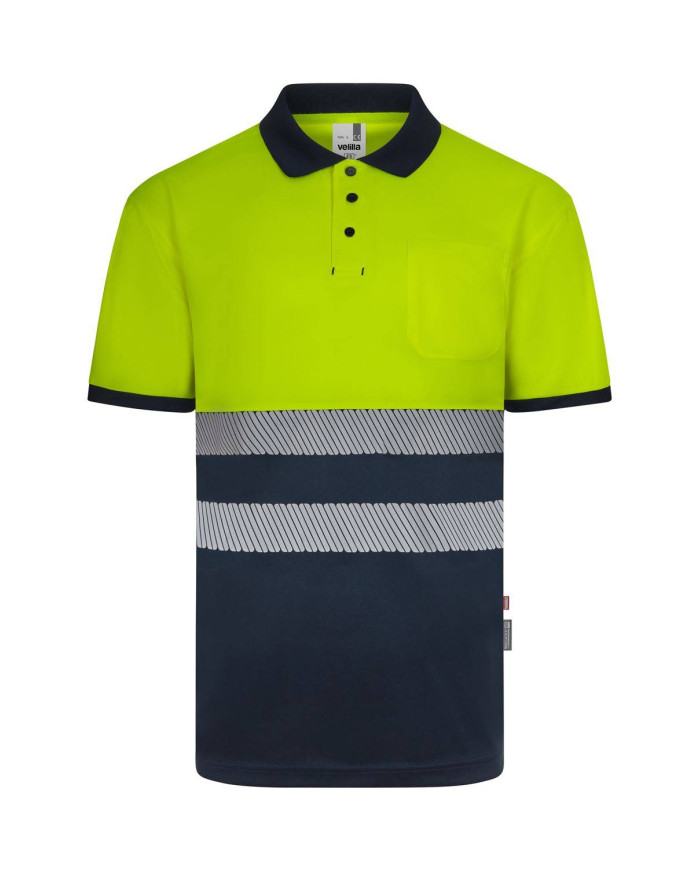 Polo poliéster reciclado bicolor manga corta cinta segmentada VELILLA