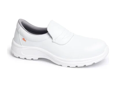 Zapato de seguridad blanco sin cordones con puntera de protección